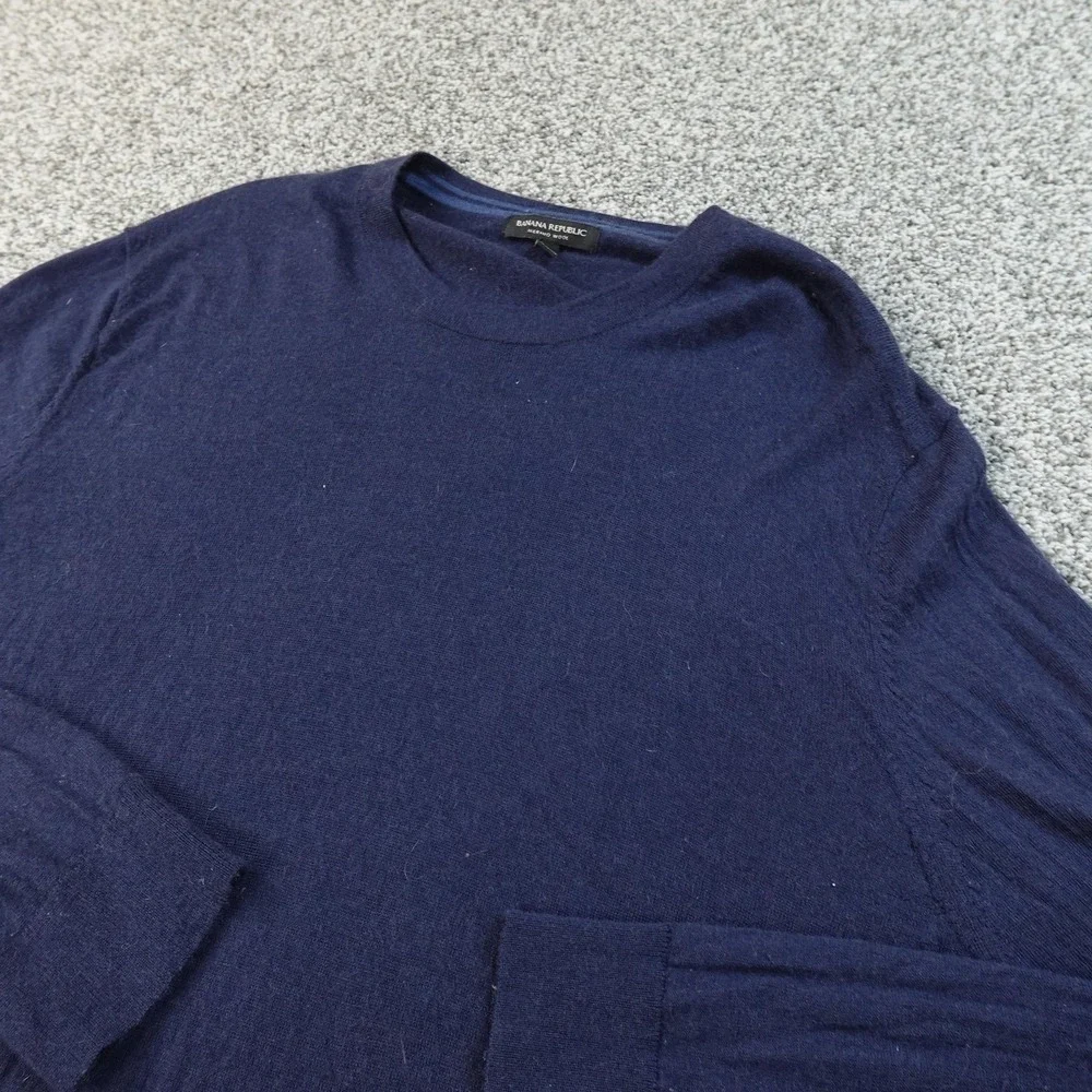 Banana Republic Sweater Mens 2XL Blue‎ Merino Wool Crewneck Pullover Lightweight